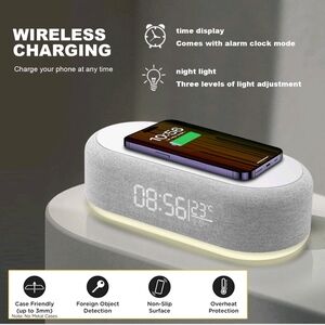 FDGAO Alarm Clock Wireless Phone Charger White/Gray